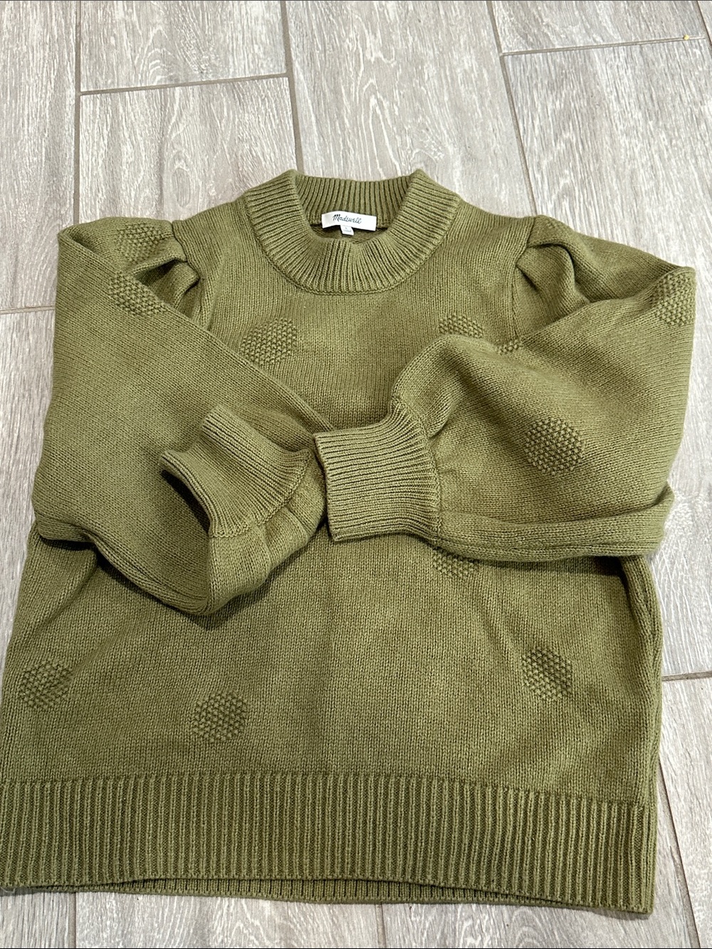 Madewell Olive Crewneck Sweater with Raised Dot Knit